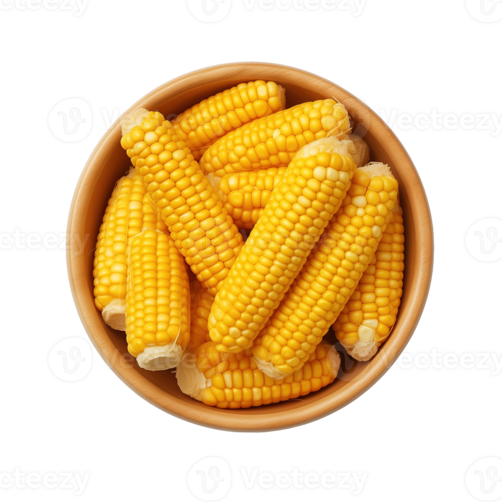AI generated Bowl with fresh corn cobs on transparent background png