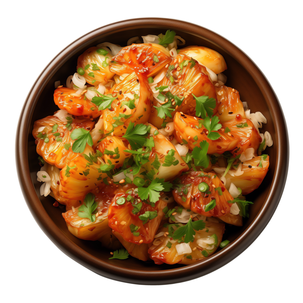 AI generated Bowl of rice noodles with kimchi isolated on transparent background png