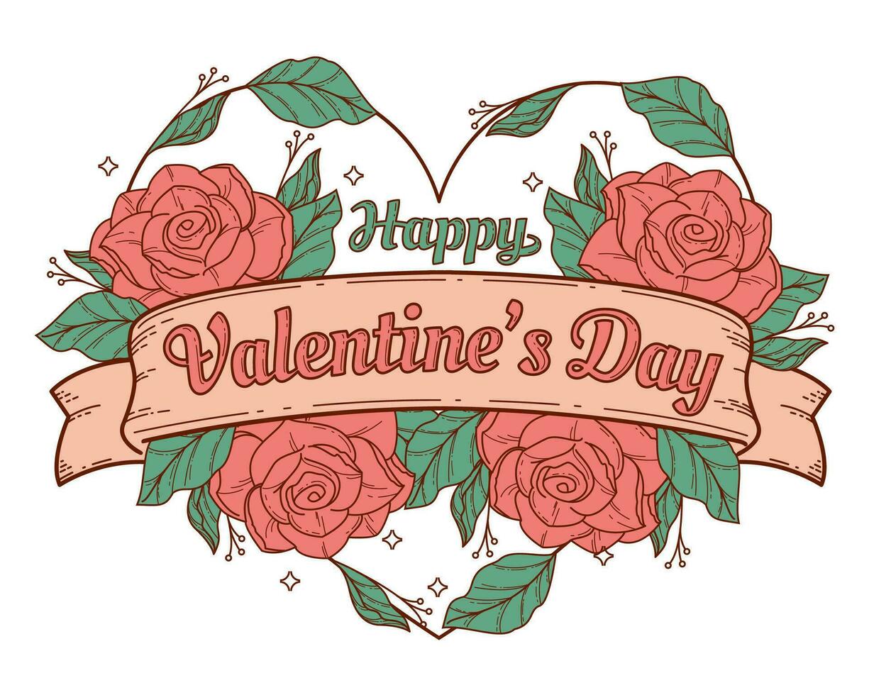 Happy Valentines Day with Ribbon and roses vector