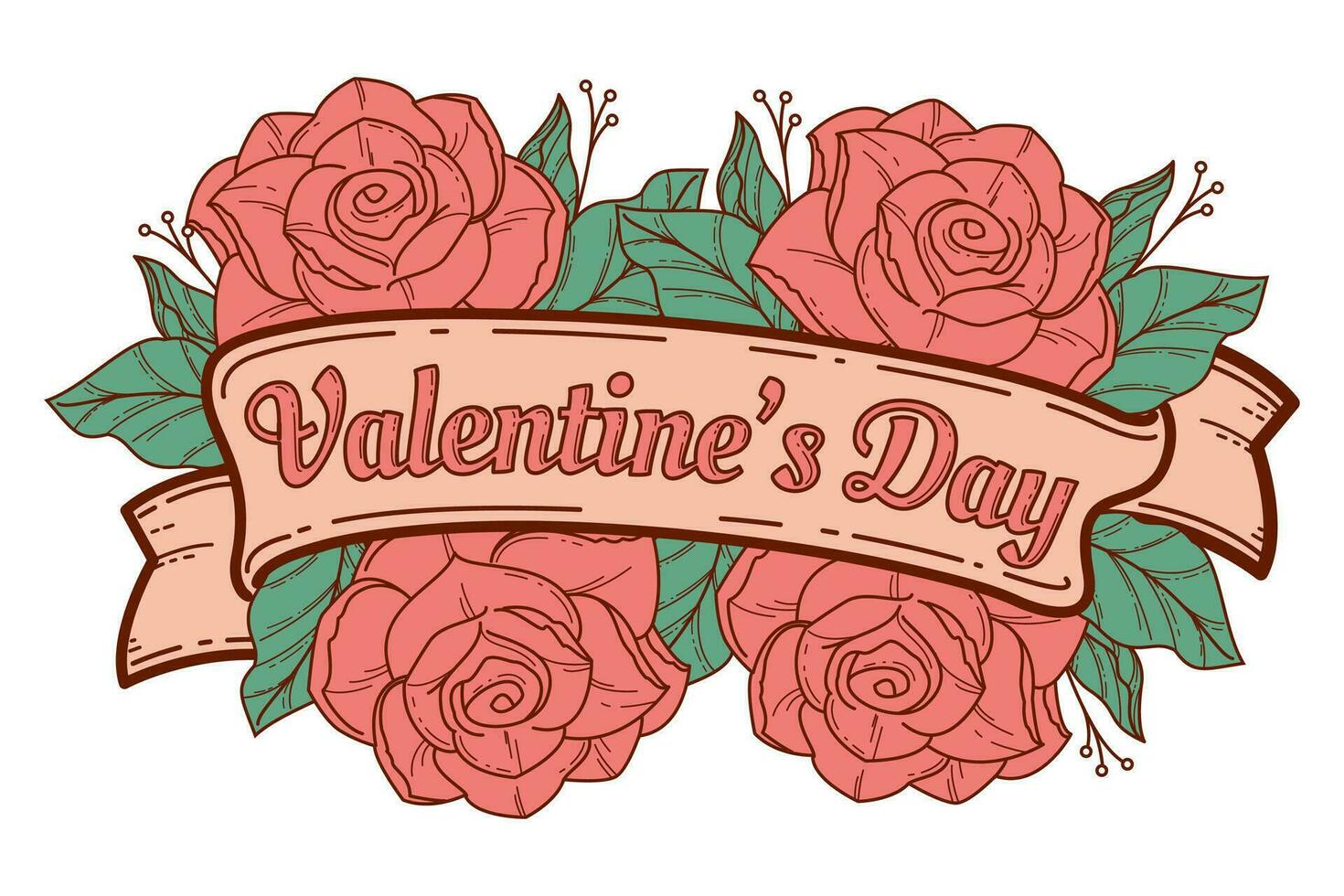 contento san valentin día con cinta y rosas vector