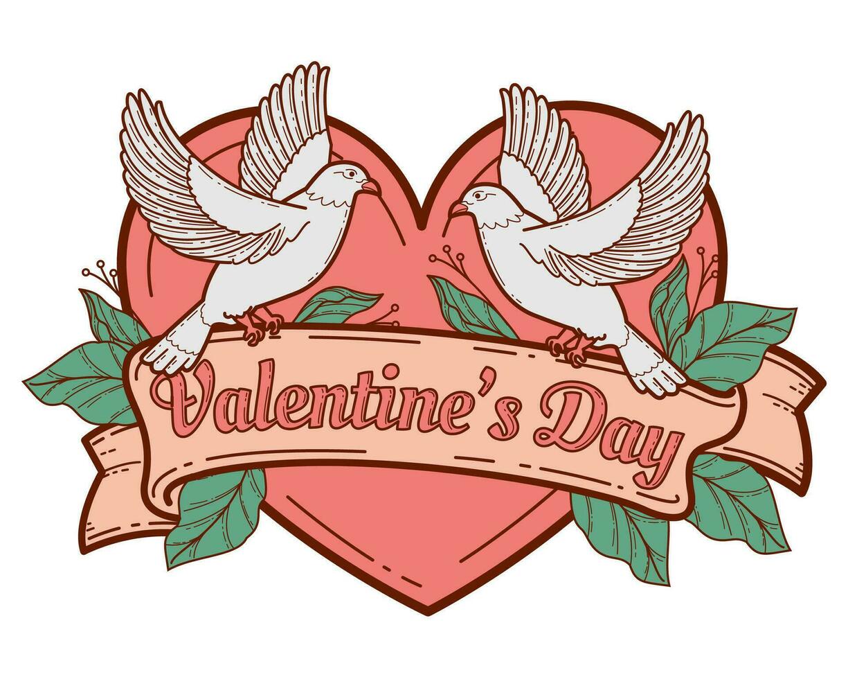 Happy Valentines Day card with Ribbon roses and dove vector