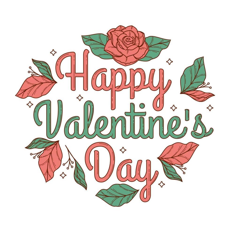 Happy Valentines Day with leaves and roses vector