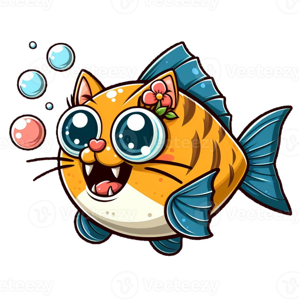 Funny cat fish vector png