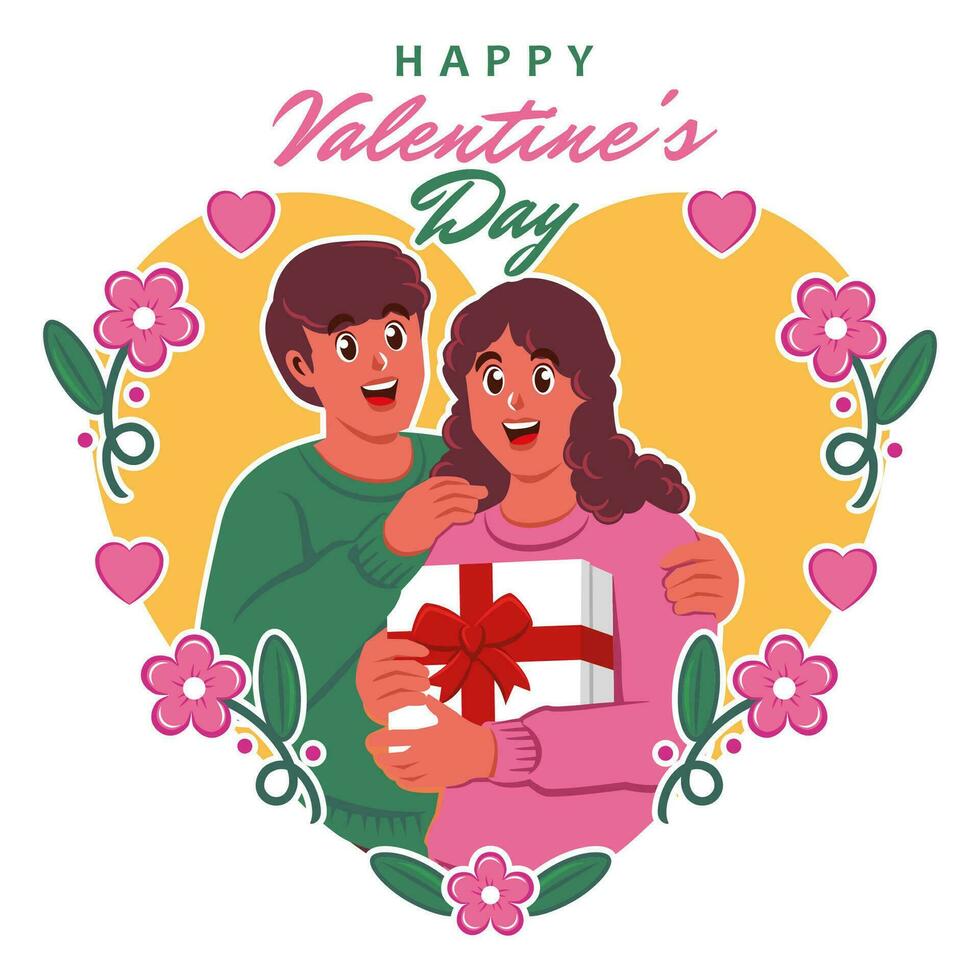 contento San Valentín día saludo tarjeta con linda Pareja en amor vector