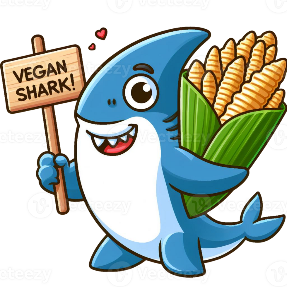 Funny Cartoon Shark Vegan png