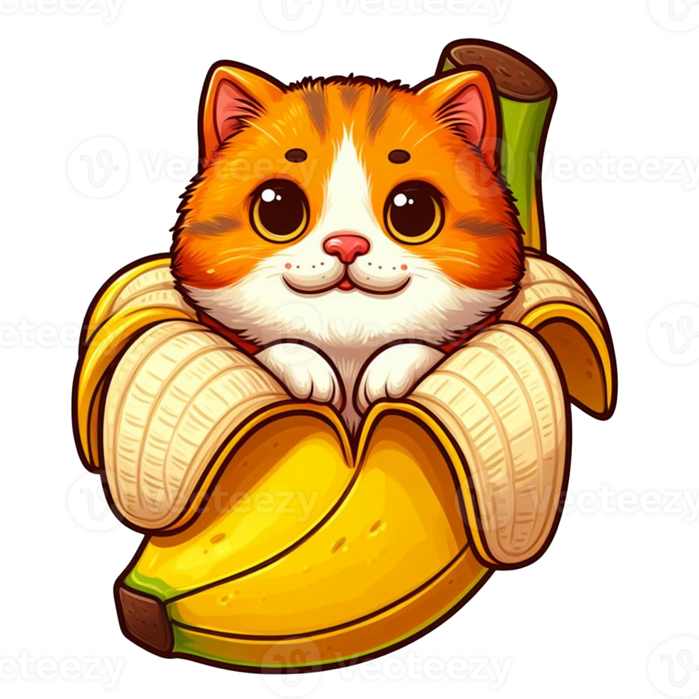 Funny cat in a banana graphic illustration png