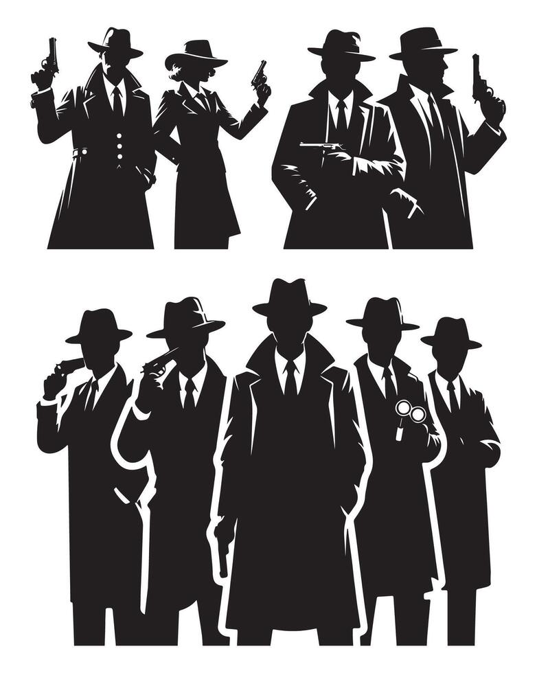 mafia silueta vector detective silueta vector aislado en blanco antecedentes