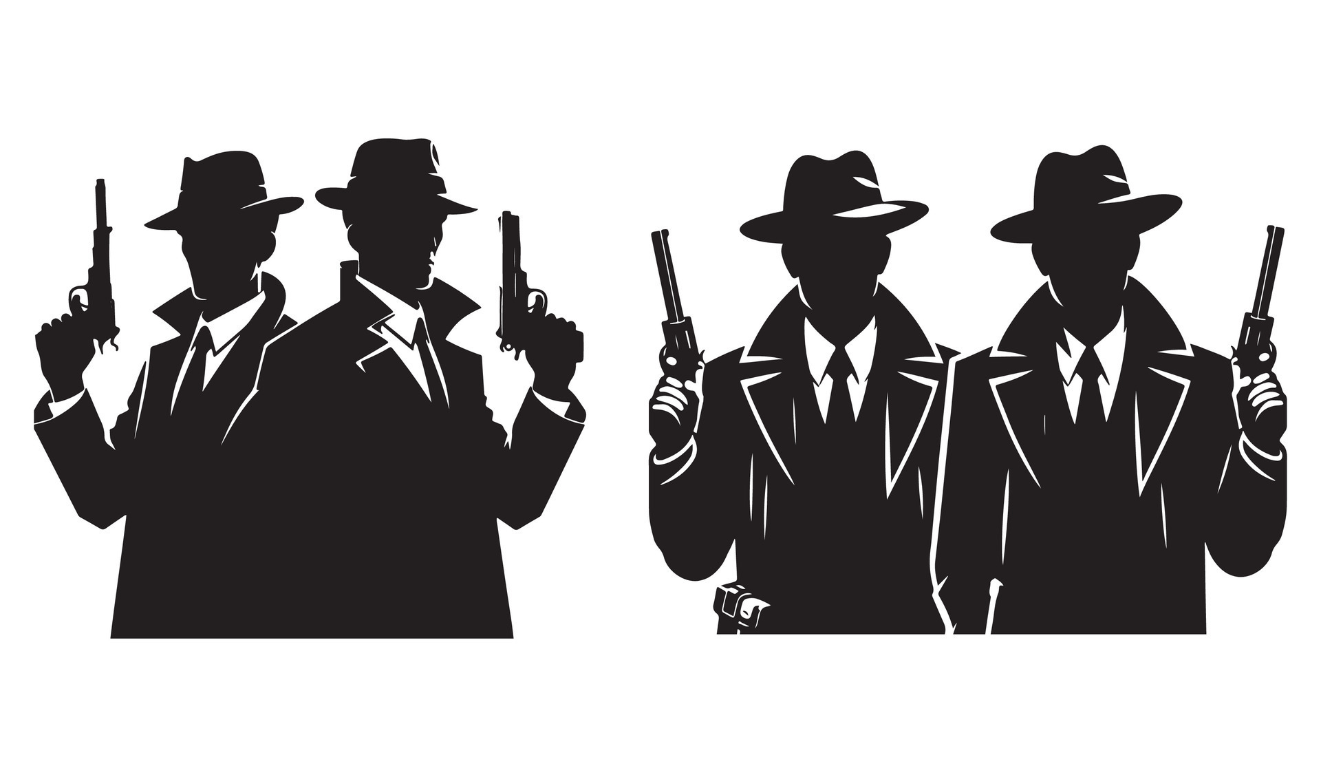 Mafia silhouette vector Detective silhouette vector isolated on white ...