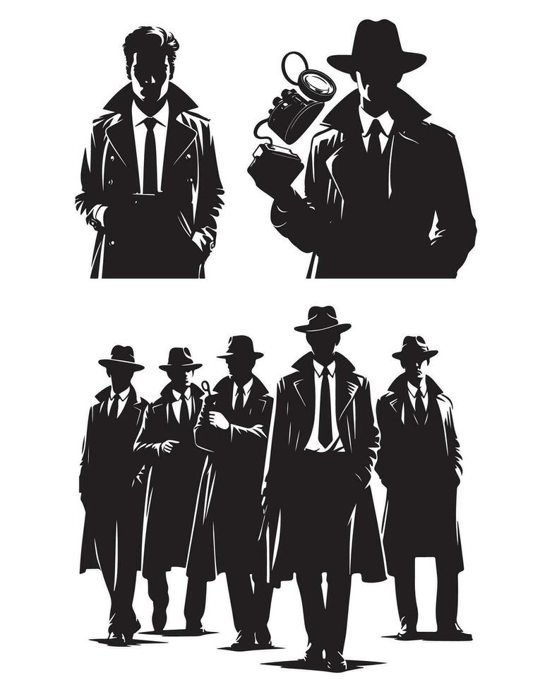 Mafia silhouette vector Detective silhouette vector isolated on white background
