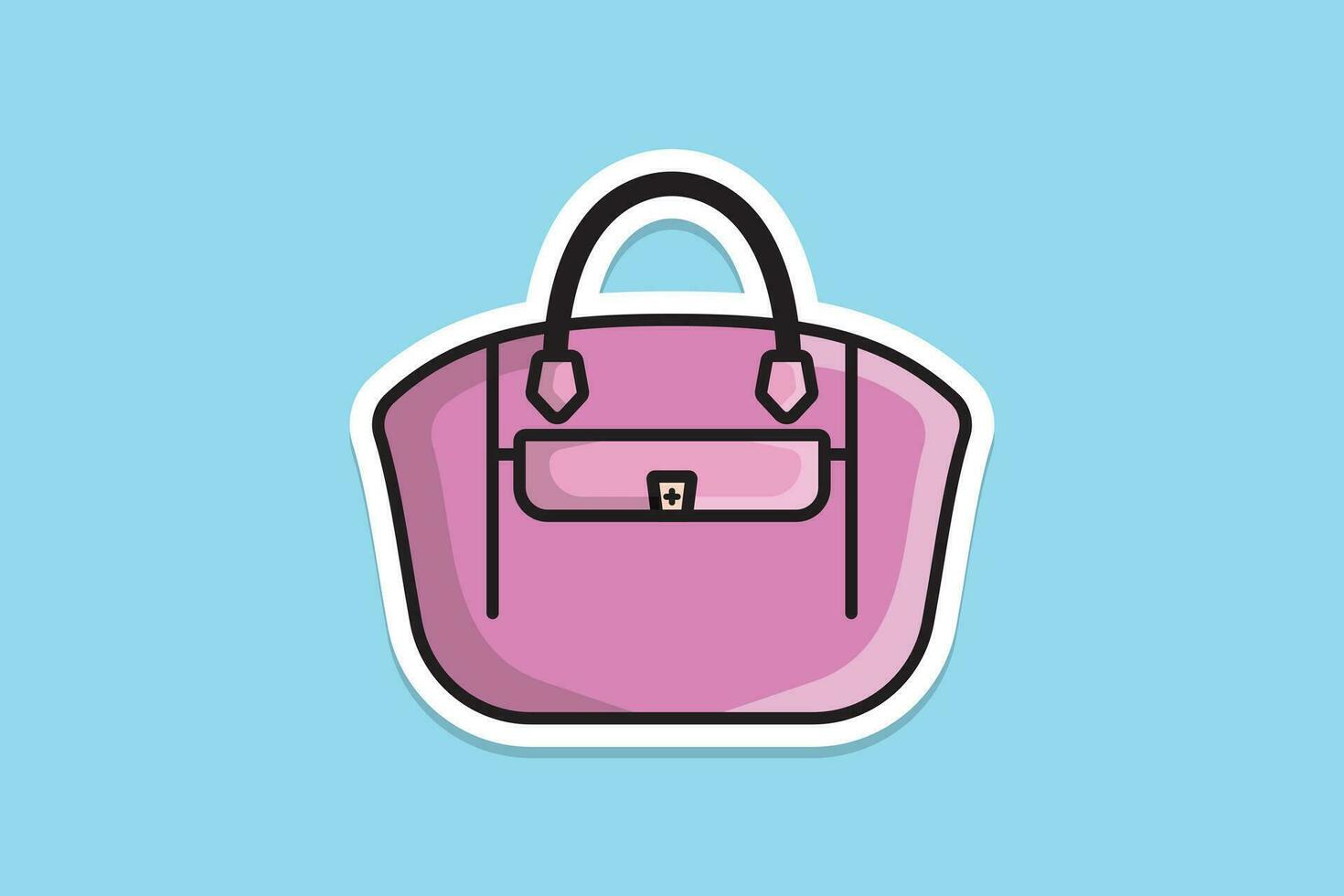 Girls Beautiful Handbag or Purse sticker design vector illustration. Beauty fashion objects icon concept. New arrival women party purse sticker design logo icon.