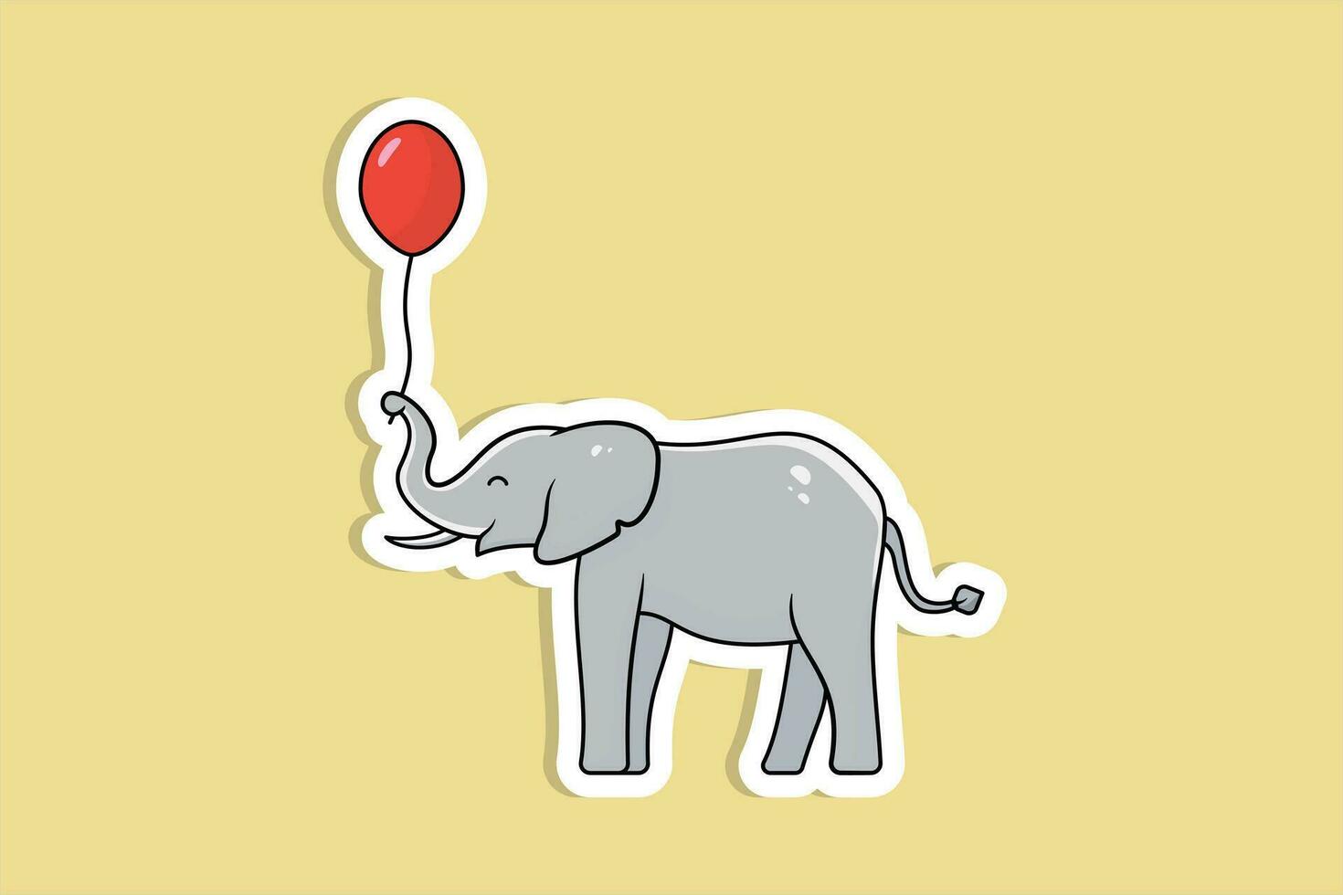 linda elefante con globo sensación contento pegatina diseño vector ilustración. animal naturaleza icono concepto. dibujos animados estilo elefante pegatina diseño logo icono.