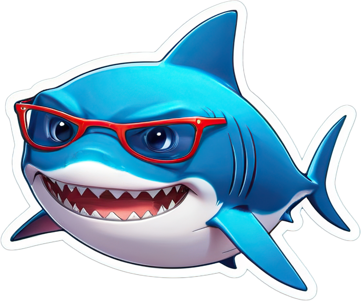 ai généré mignonne bleu requin autocollant portant des lunettes png