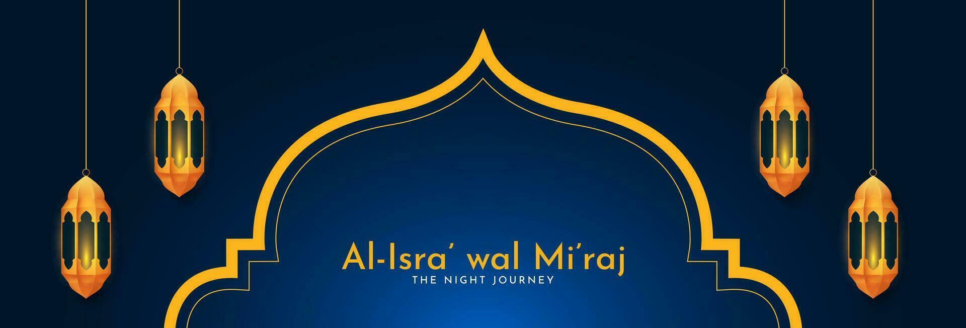 Al-Isra' wal Mi'raj Night Journey of the Prophet Muhammad. Islamic background design. Banner, poster, card template. Vector Illustration