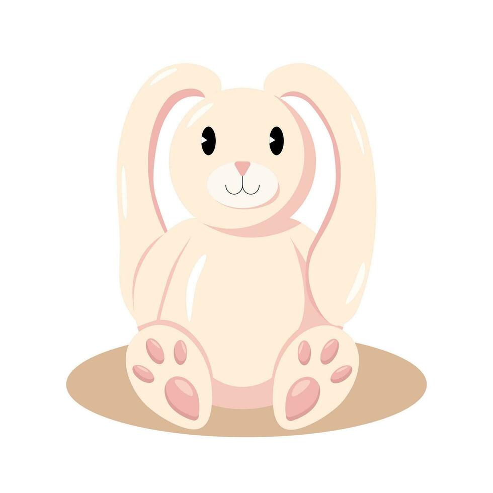 Kids toy rabbit flat. Pink rabbit plush toy. Vector illustration