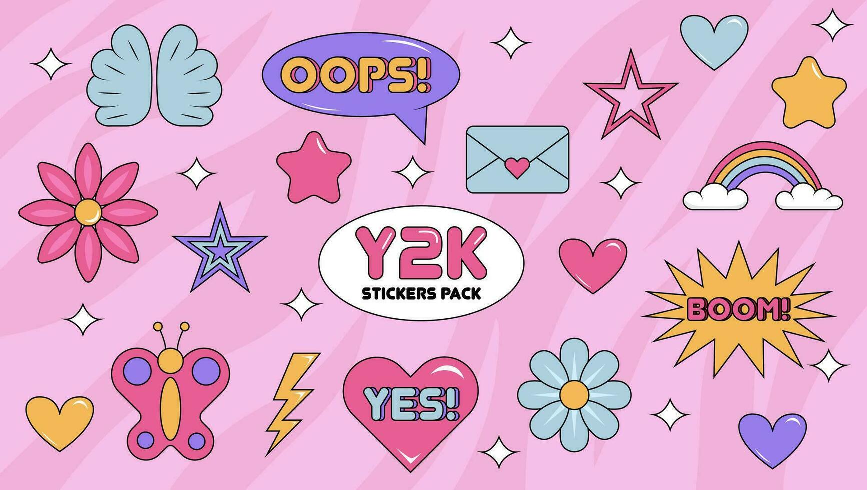 Sticker retro y2k pack set vector