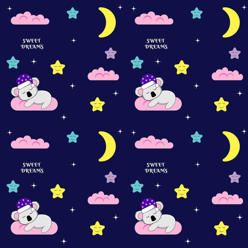 Sleep seamless pattern with clouds, stars, coala and moon. Children pattern vector