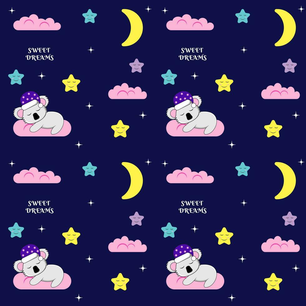 Sleep seamless pattern with clouds, stars, coala and moon. Children pattern vector