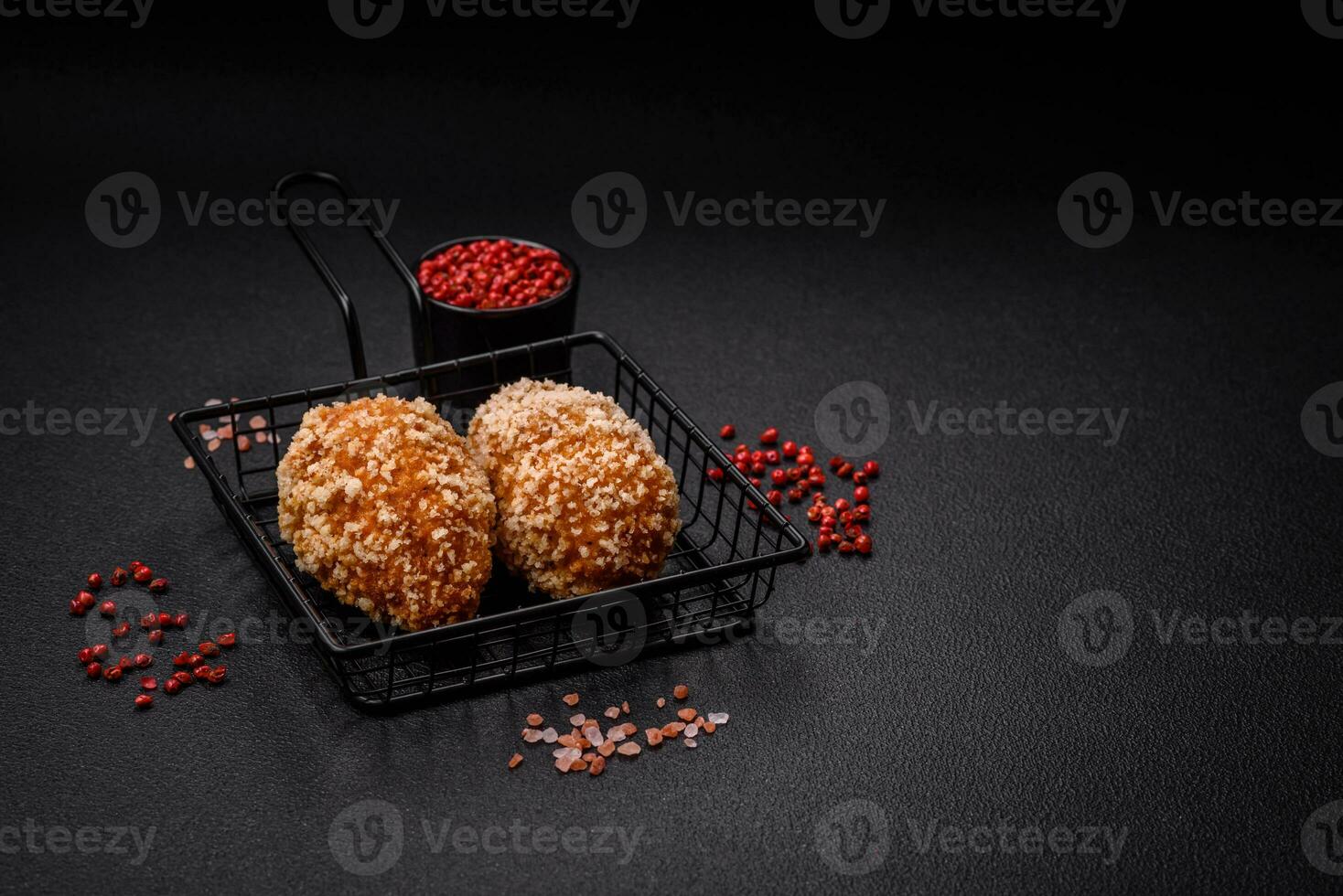 Delicious fresh cutlet or meatball Kiev style with filling photo