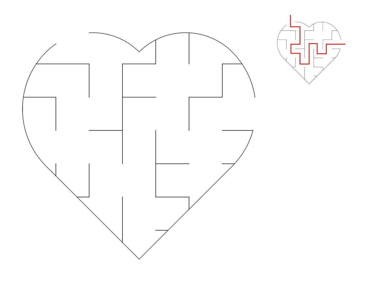 Heart Maze, a puzzle game with mazes.  A maze game. A maze with answers. vector