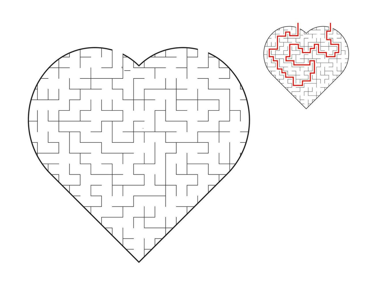 Heart Maze, a puzzle game with mazes.  A maze game. A maze with answers. vector