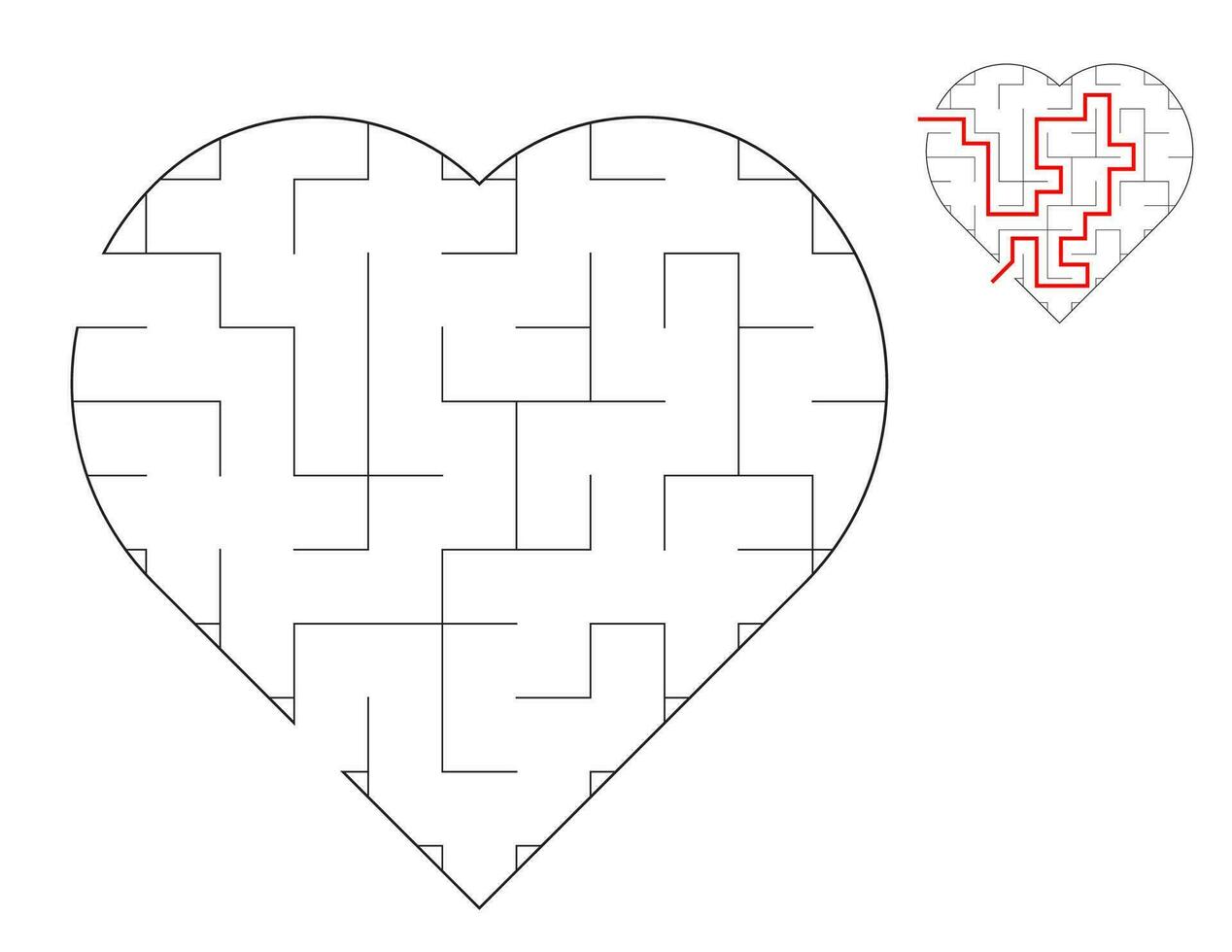 Heart Maze, a puzzle game with mazes.  A maze game. A maze with answers. vector