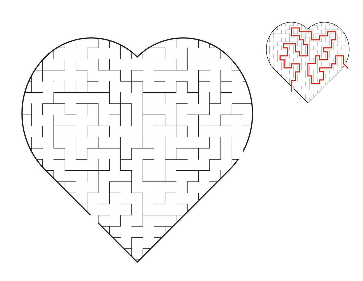 Heart Maze, a puzzle game with mazes.  A maze game. A maze with answers. vector