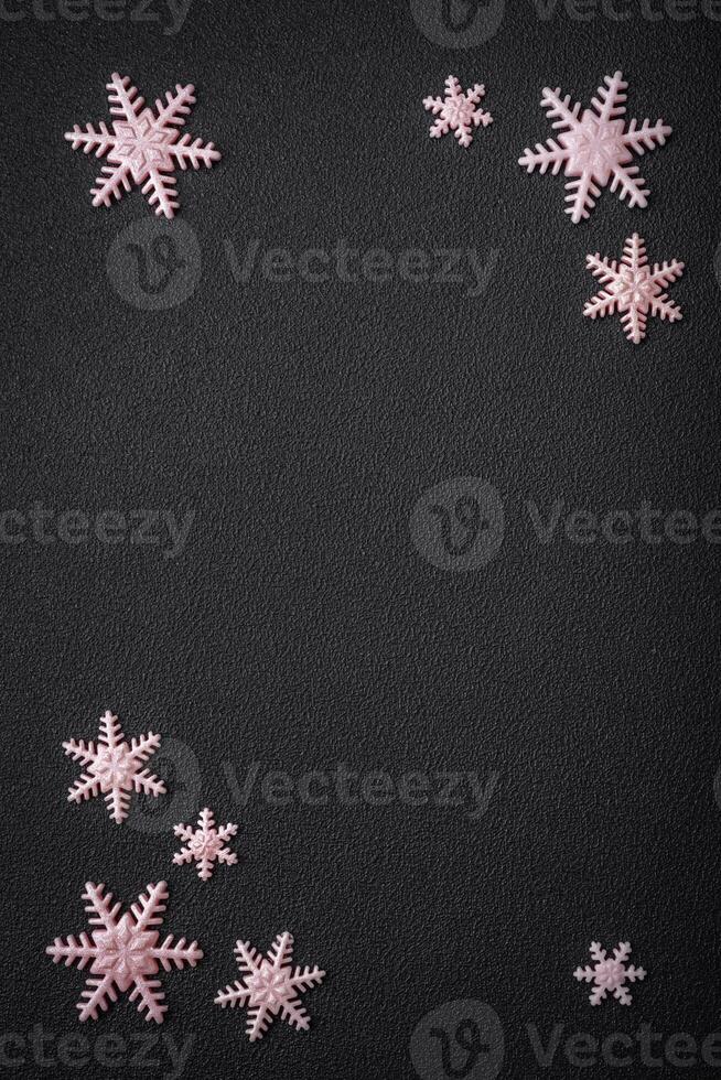 Beautiful winter snowflakes on a plain background with copy space photo