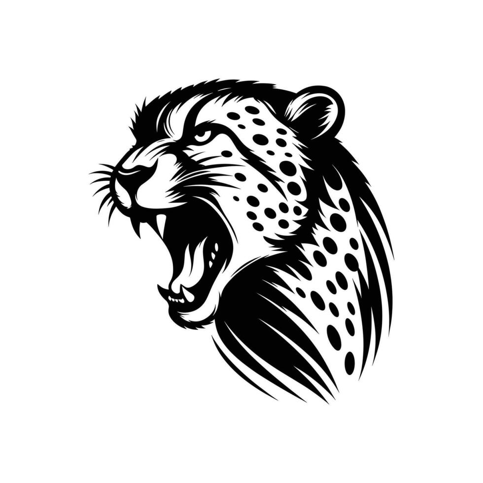 Graceful Predator Cheetah Head Logo Symbol in Silhouetted Vector Art
