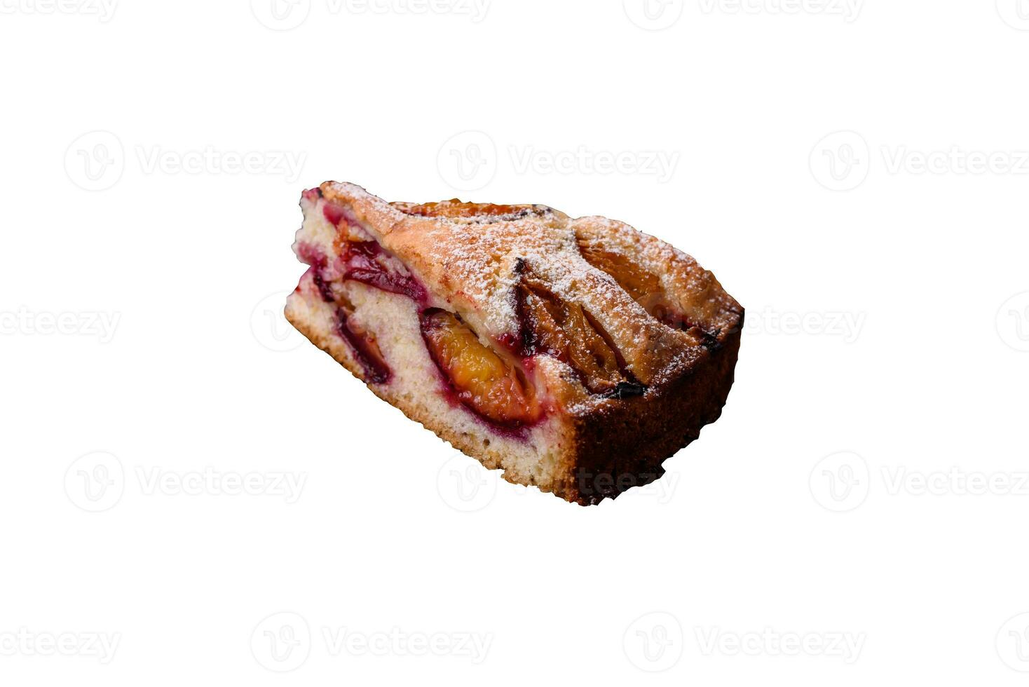 Delicious sweet aromatic homemade pie with ripe plums photo