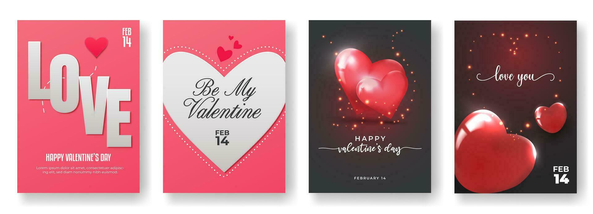 Set of Happy Valentine's Day poster flyer. vector