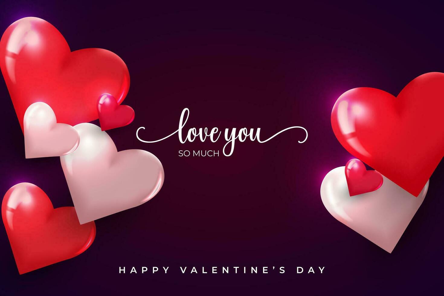 Happy Valentines Day banner with 3d red heart balloons. vector