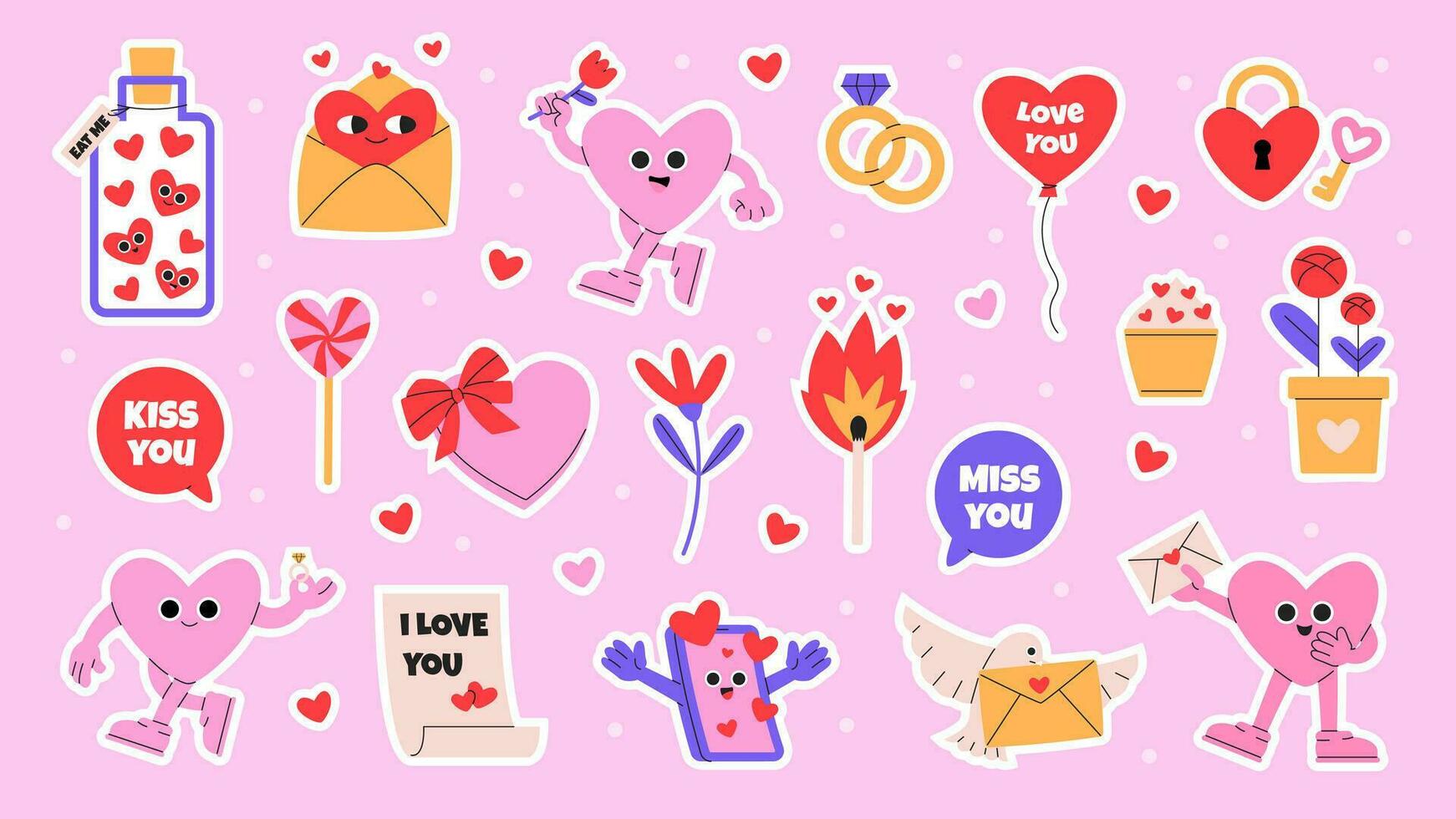 Happy Valentines day sticker set vector