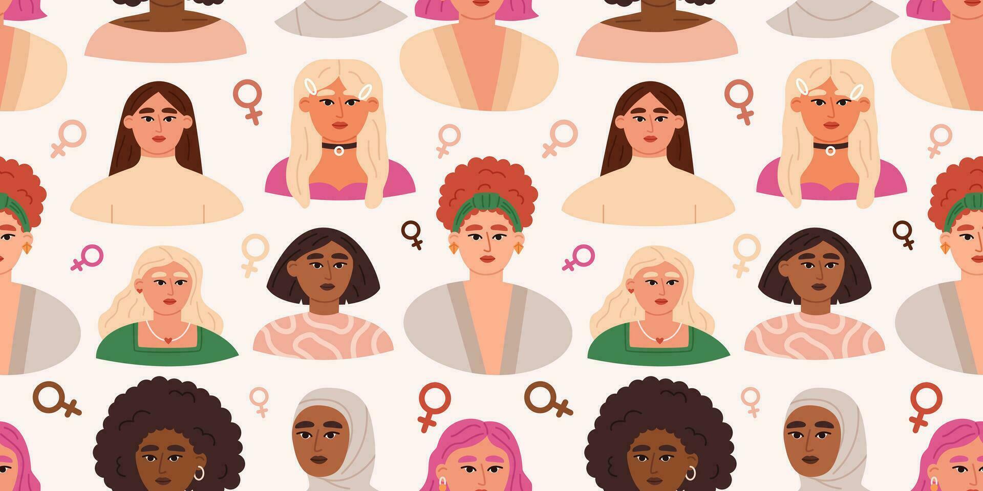 Diverse women seamless pattern vector