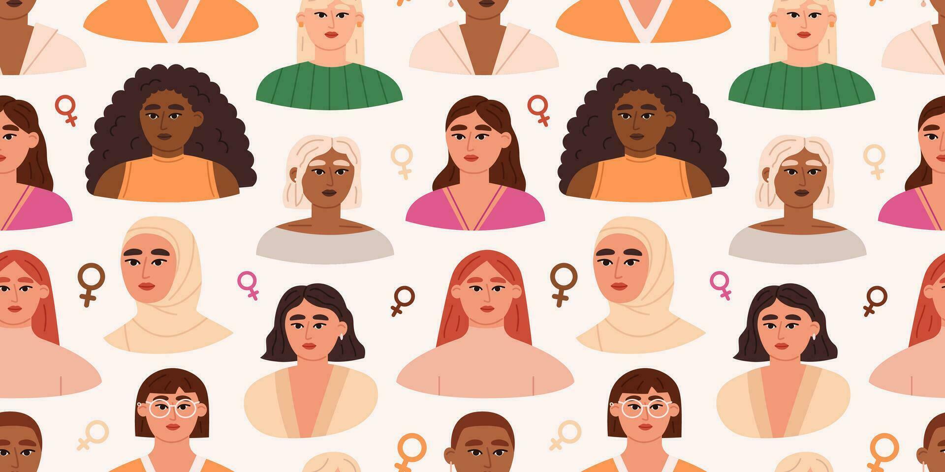 Diverse women seamless pattern vector