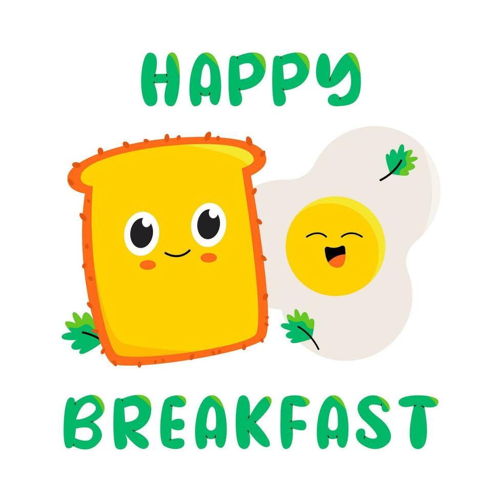 Cute smile scrambled eggs and toast characters vector