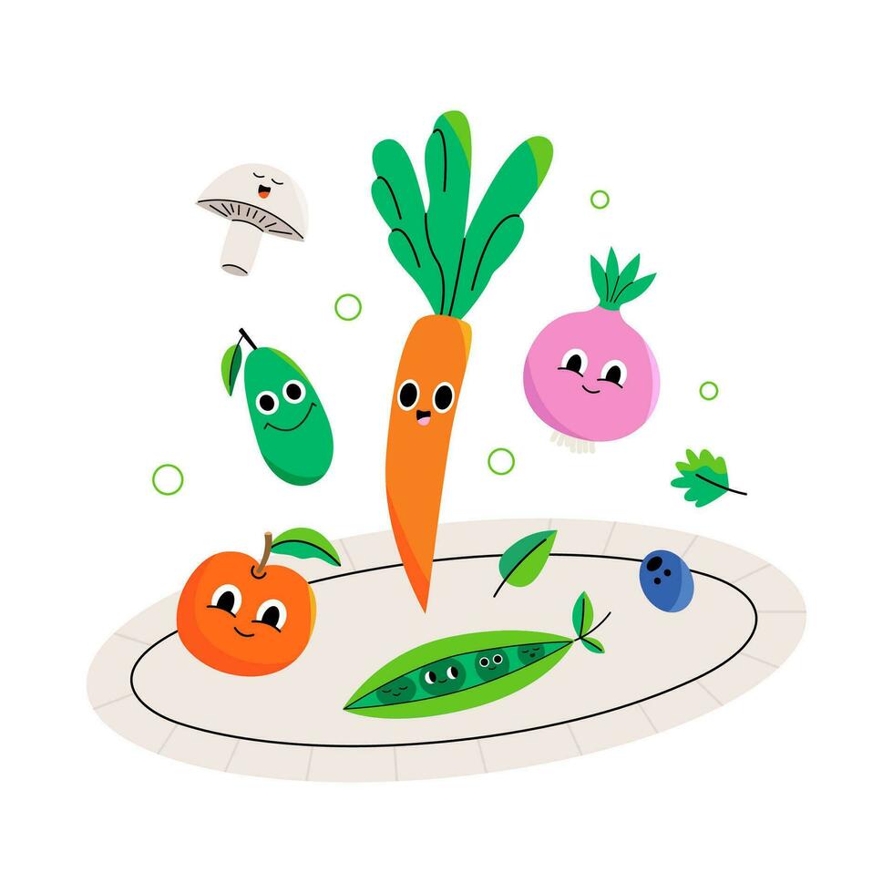 Food characters on a plate vector