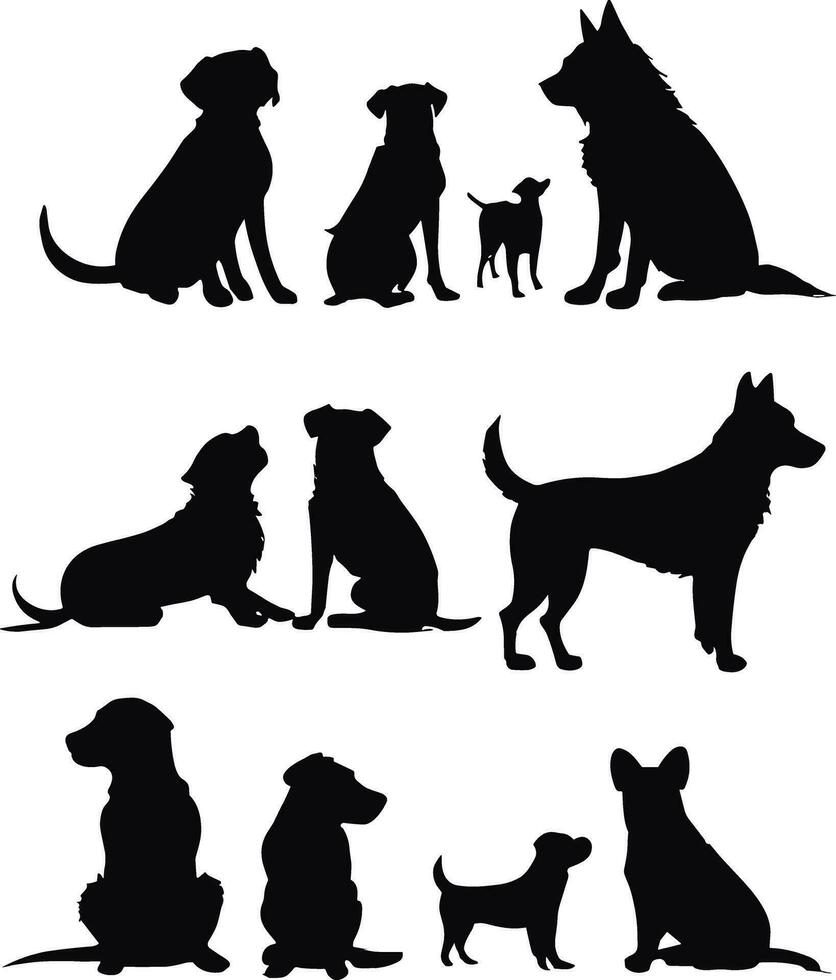 vector, isolated black silhouette of a dog, collection vector