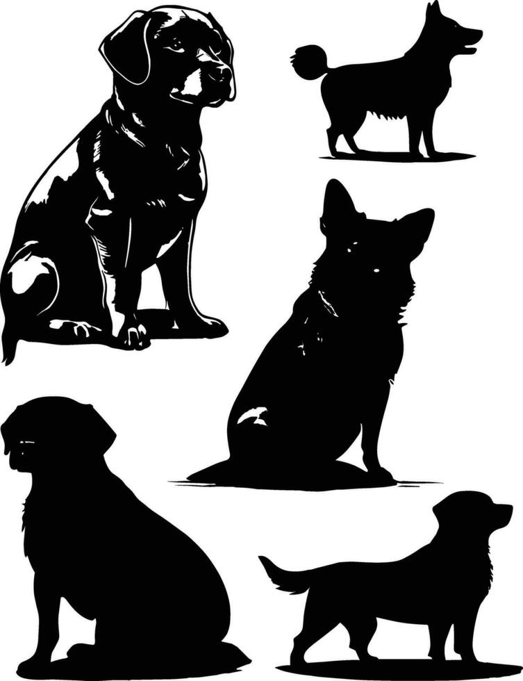 vector, isolated black silhouette of a dog, collection vector