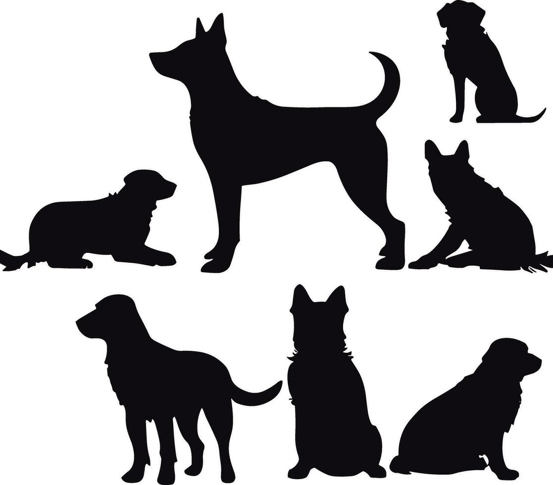 vector, isolated black silhouette of a dog, collection vector