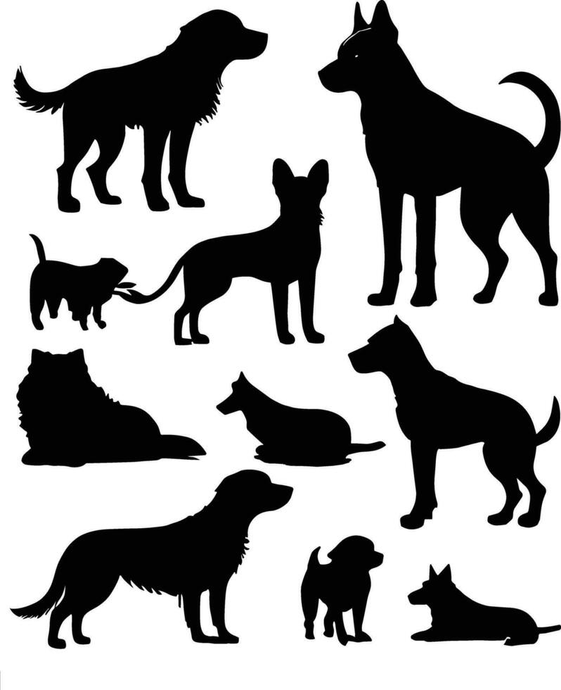 vector, silueta negra aislada de un perro, colección vector
