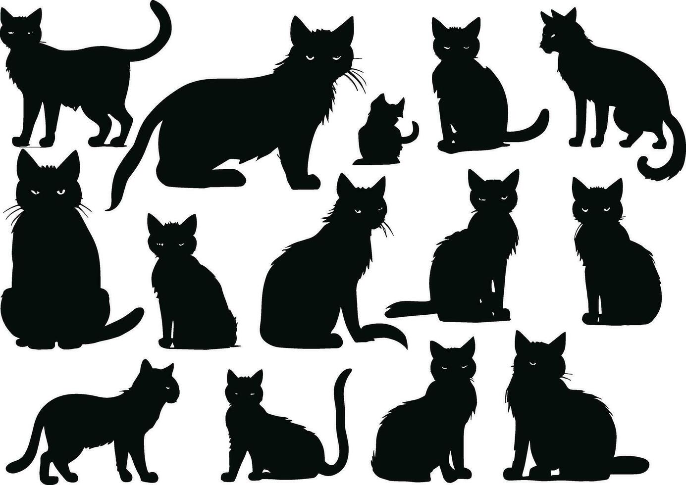 Set of black cats looking out the window, Vector illustration on white background