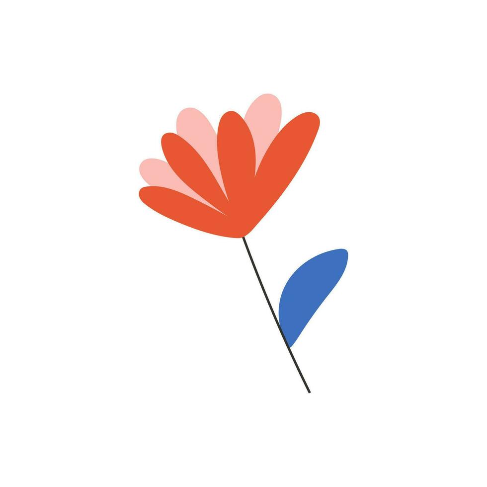 rojo flor con hojas. símbolo de amar, romance. diseño para San Valentín día. primavera elemento. vector