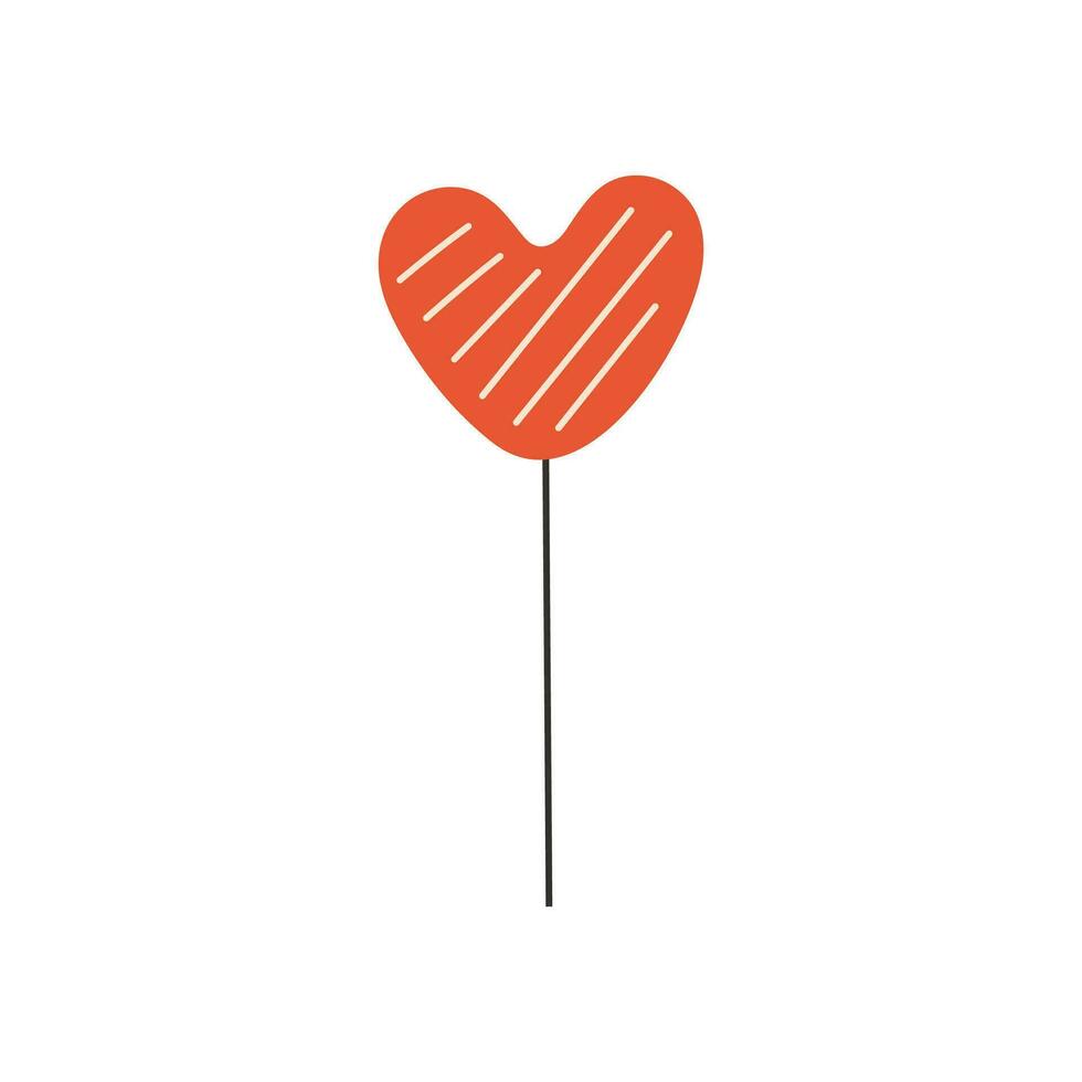 Caramel on a stick in the shape of a heart. Symbol of love, romance. Design for Valentine's Day. vector