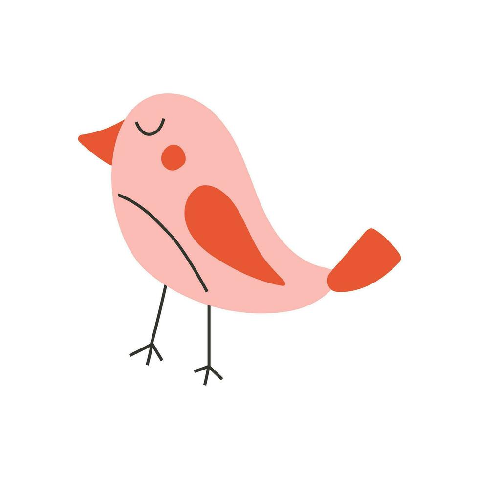 Pink cute bird character. Symbol of love, romance. Design for Valentine's Day. vector