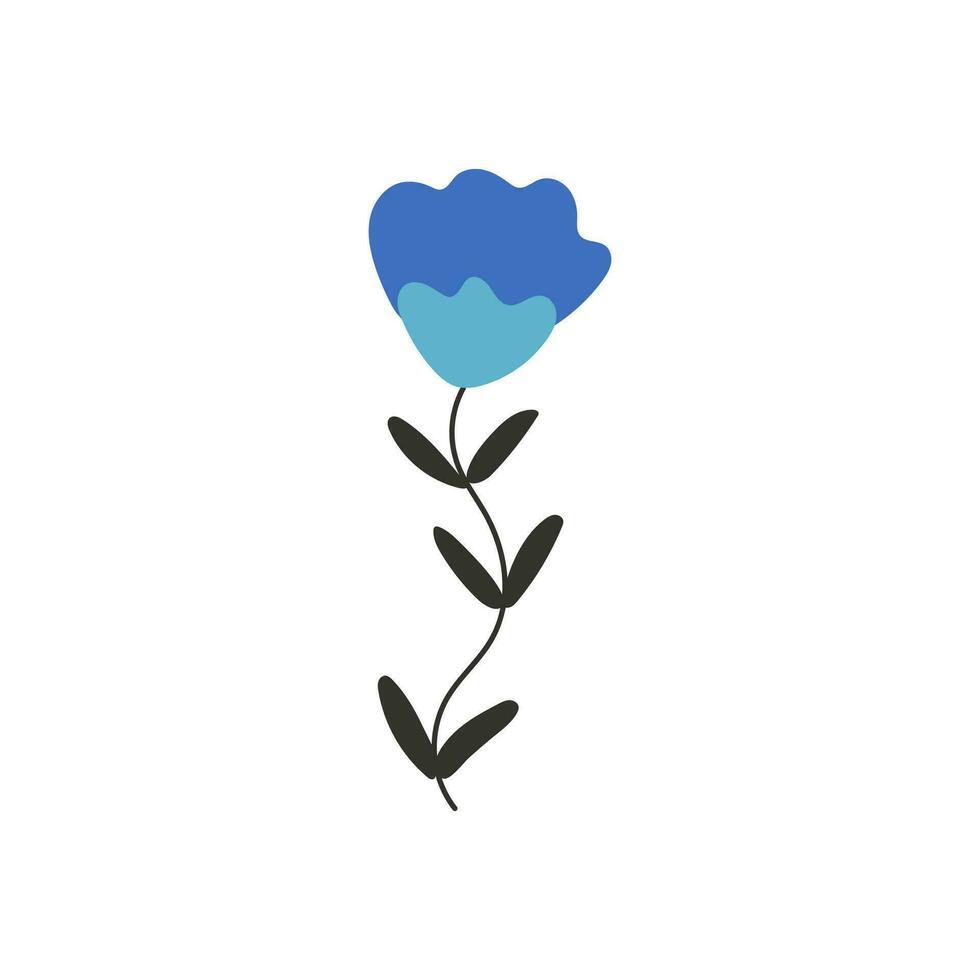 Blue flower with leaves and stem. Symbol of love, romance. Design for Valentine's Day. Spring element. vector