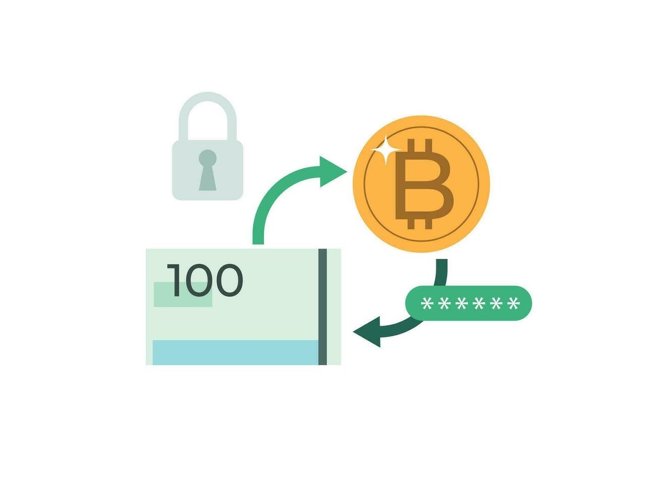 Money conversion security, Currency exchange vector. Bitcoin vector