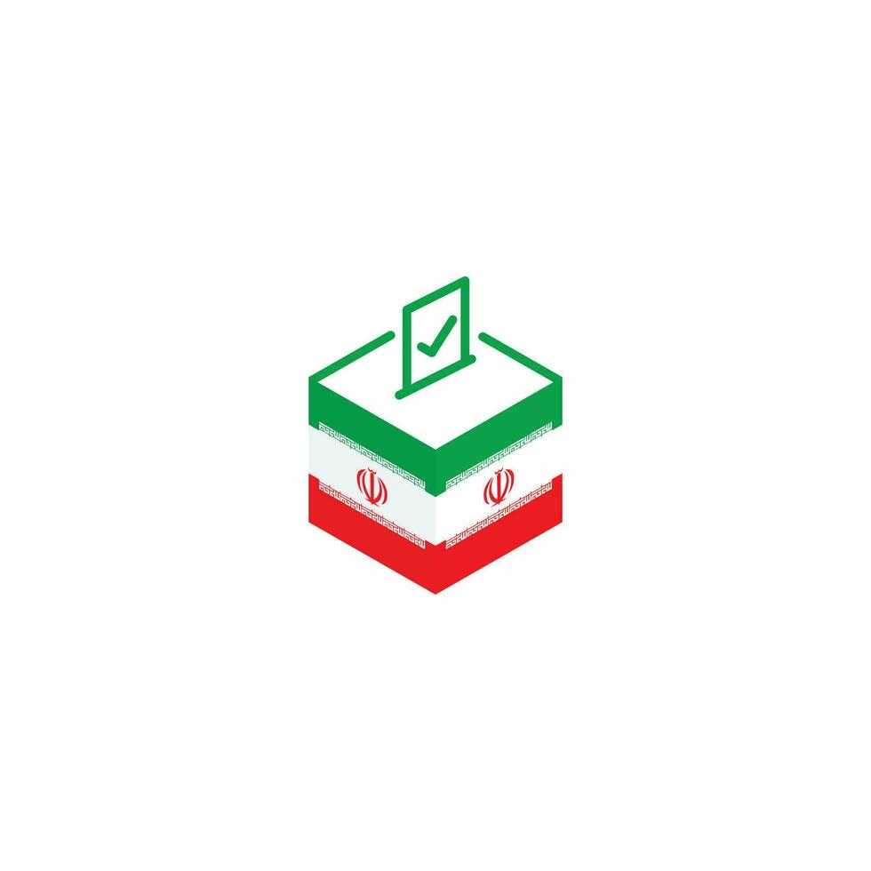 Iran election concept, democracy, voting ballot box with flag. Vector icon illustration