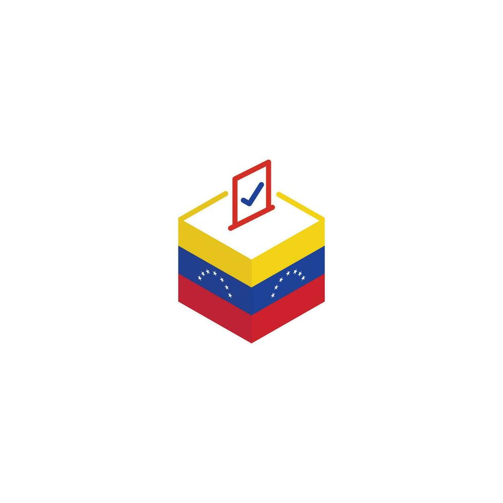 Venezuela election concept, democracy, voting ballot box with flag. Vector icon illustration