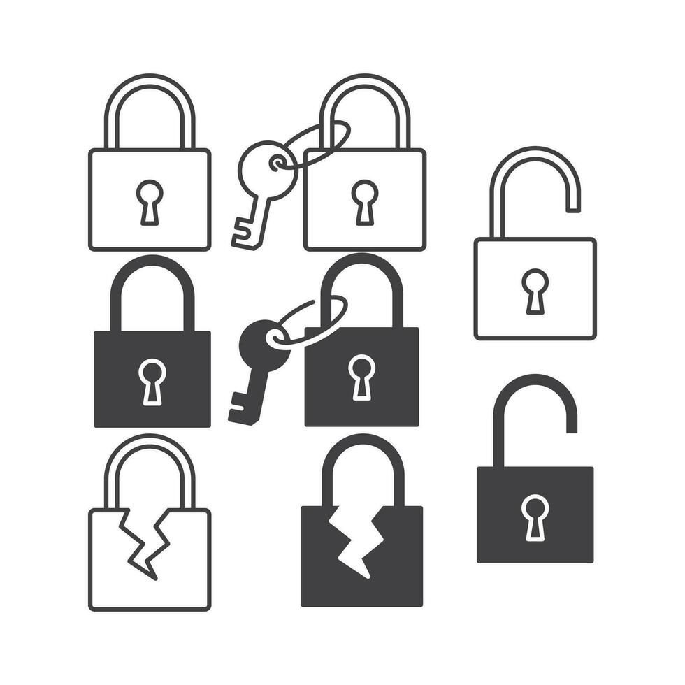 Set of padlock key. Vector outline icon template illustration 36514104