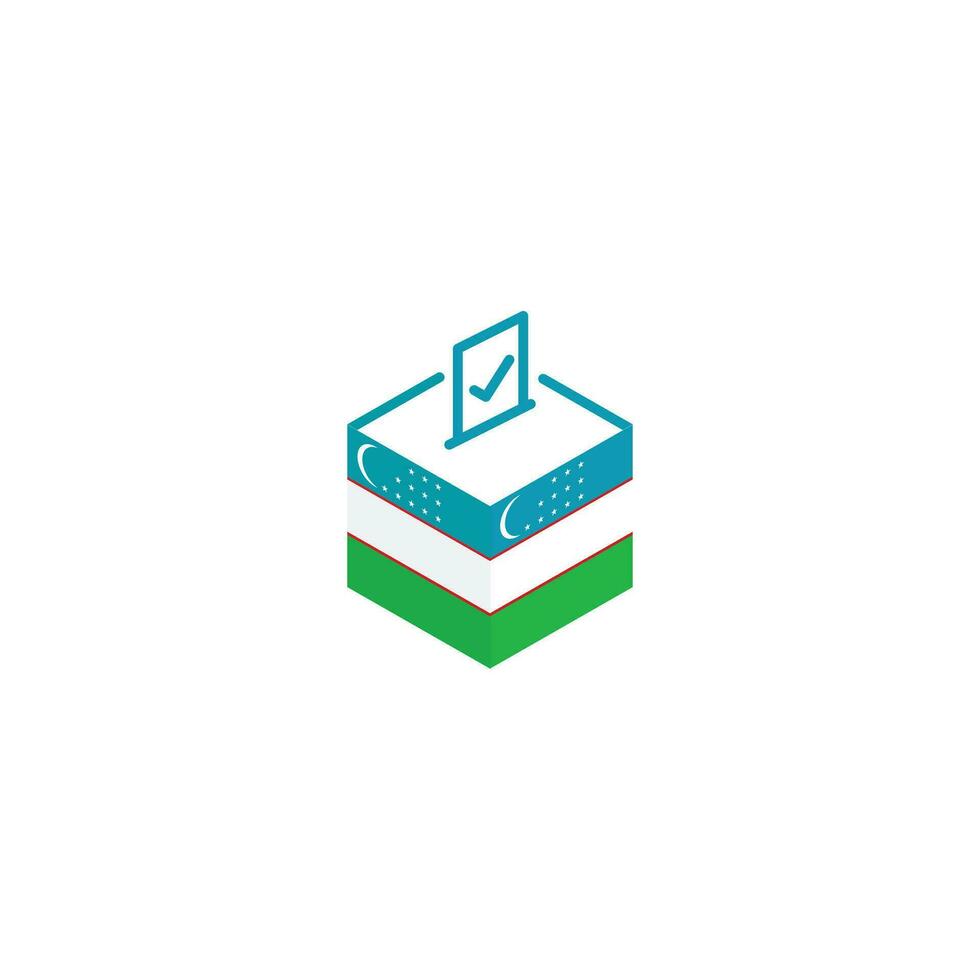 Uzbekistan election concept, democracy, voting ballot box with flag. Vector icon illustration